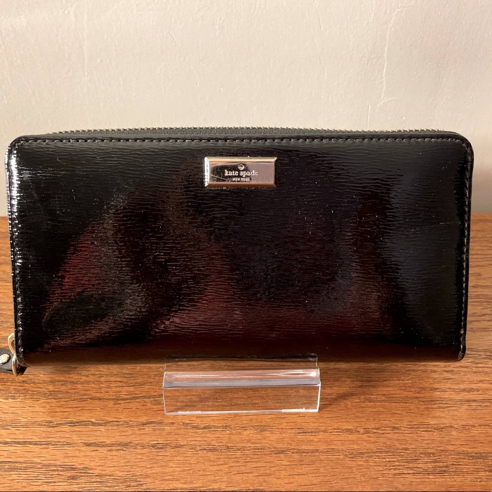 Kate Spade Black Patent Leather zip around wallet.